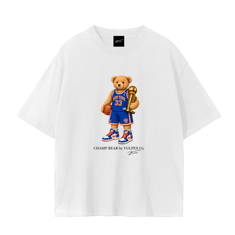 Knickerbockers CHAMP BEAR trophy basketball T-shirt by VULPEX