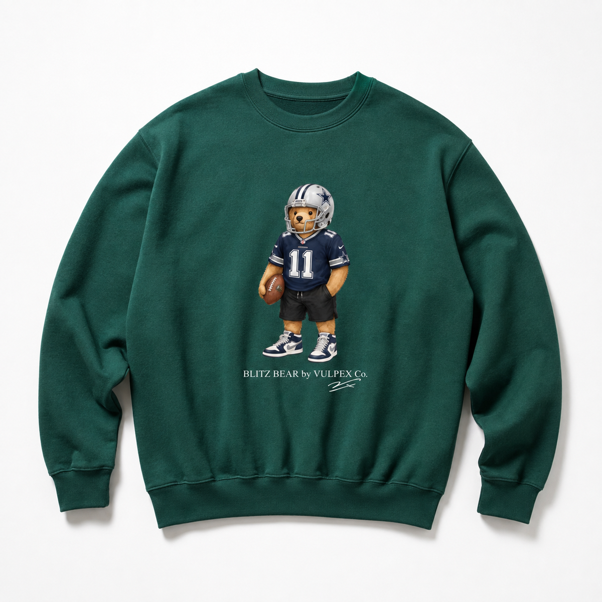 America’s Team Blitz Bear Sweatshirt - Dark Green - premium editorial front