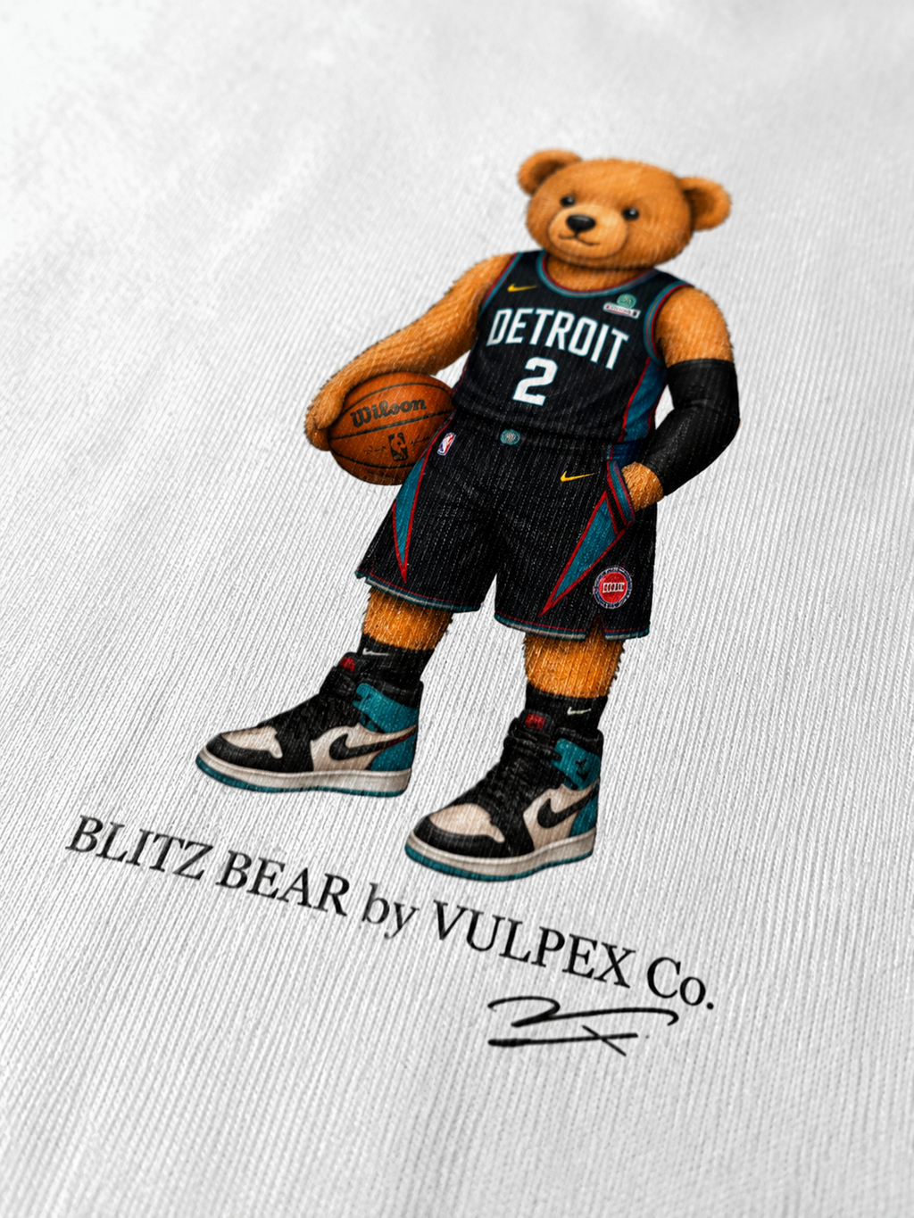 Bad Boys Blitz Bear DTG print macro detail on heavyweight cotton