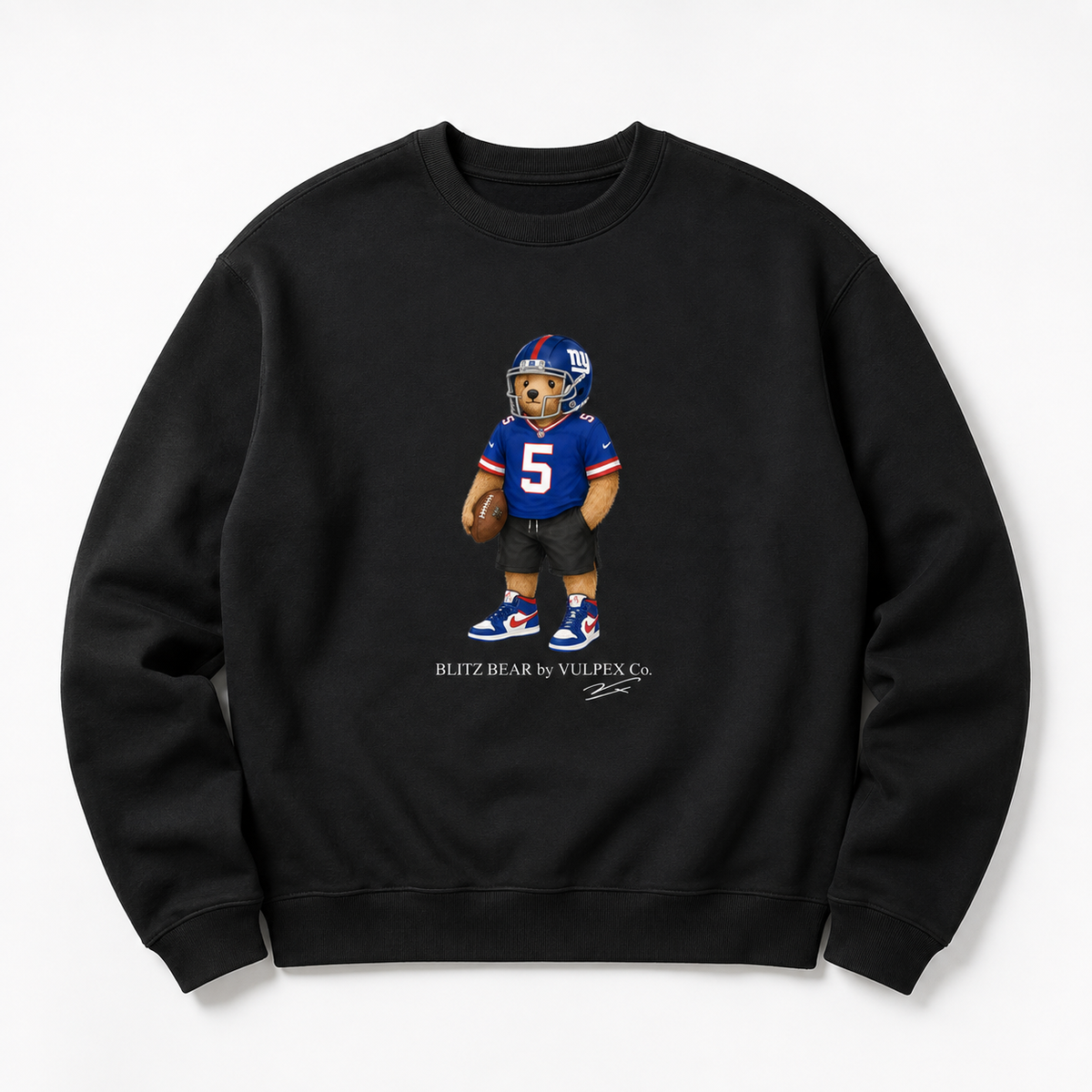 Big Blue Blitz Bear Sweatshirt - Black - premium editorial front