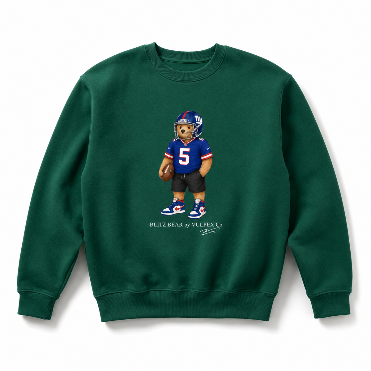 Big Blue Blitz Bear Sweatshirt - Dark Green - premium editorial front