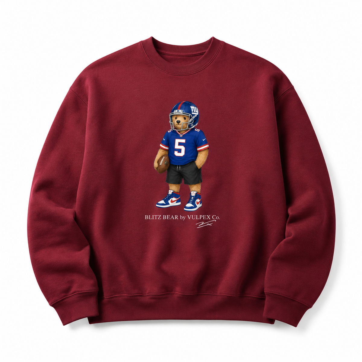 Big Blue Blitz Bear Sweatshirt - Wine Red - premium editorial front