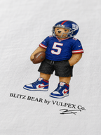 Big Blue Blitz Bear DTG print macro detail on heavyweight cotton