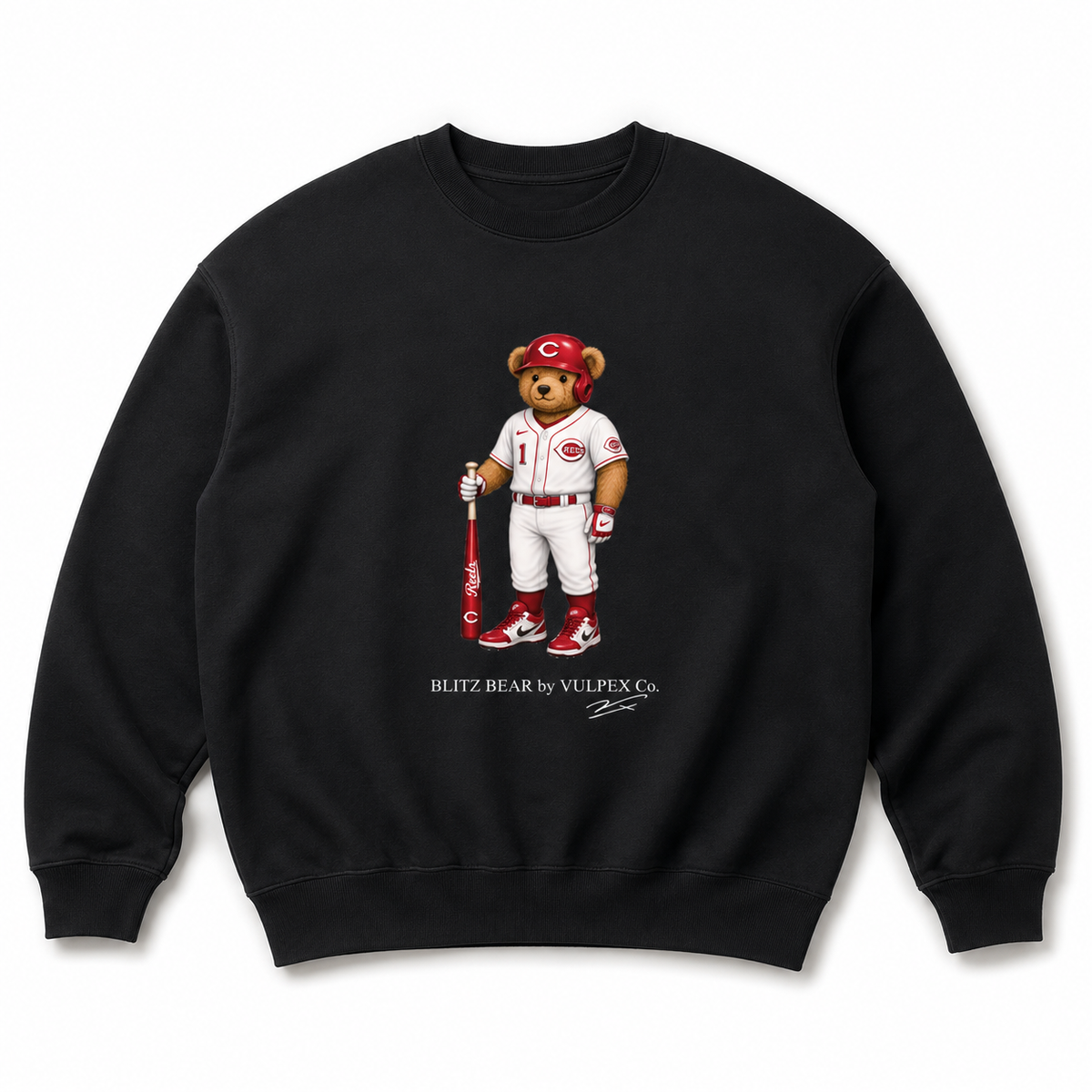 Big Red Machine Blitz Bear Sweatshirt - Black - premium editorial front