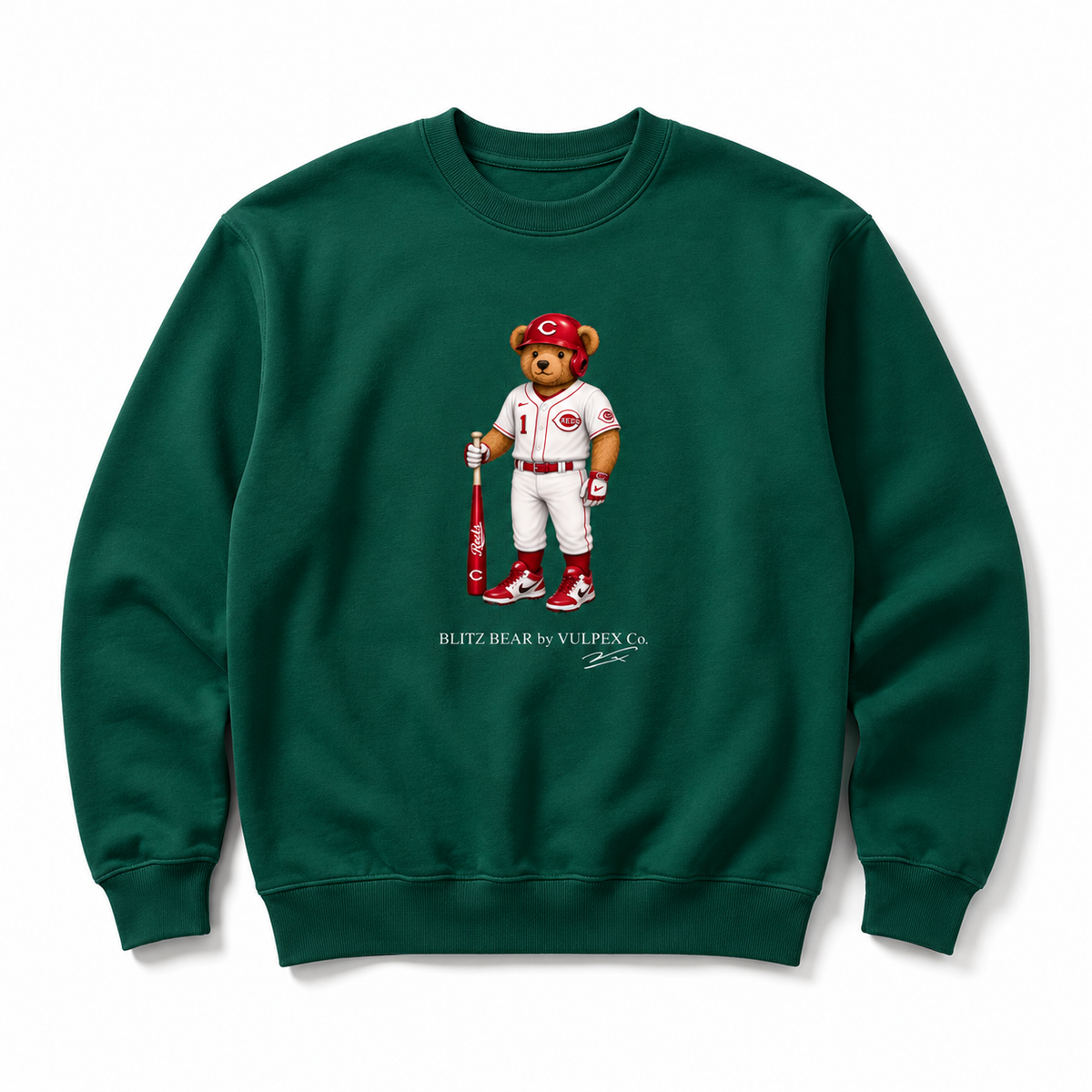 Big Red Machine Blitz Bear Sweatshirt - Dark Green - premium editorial front
