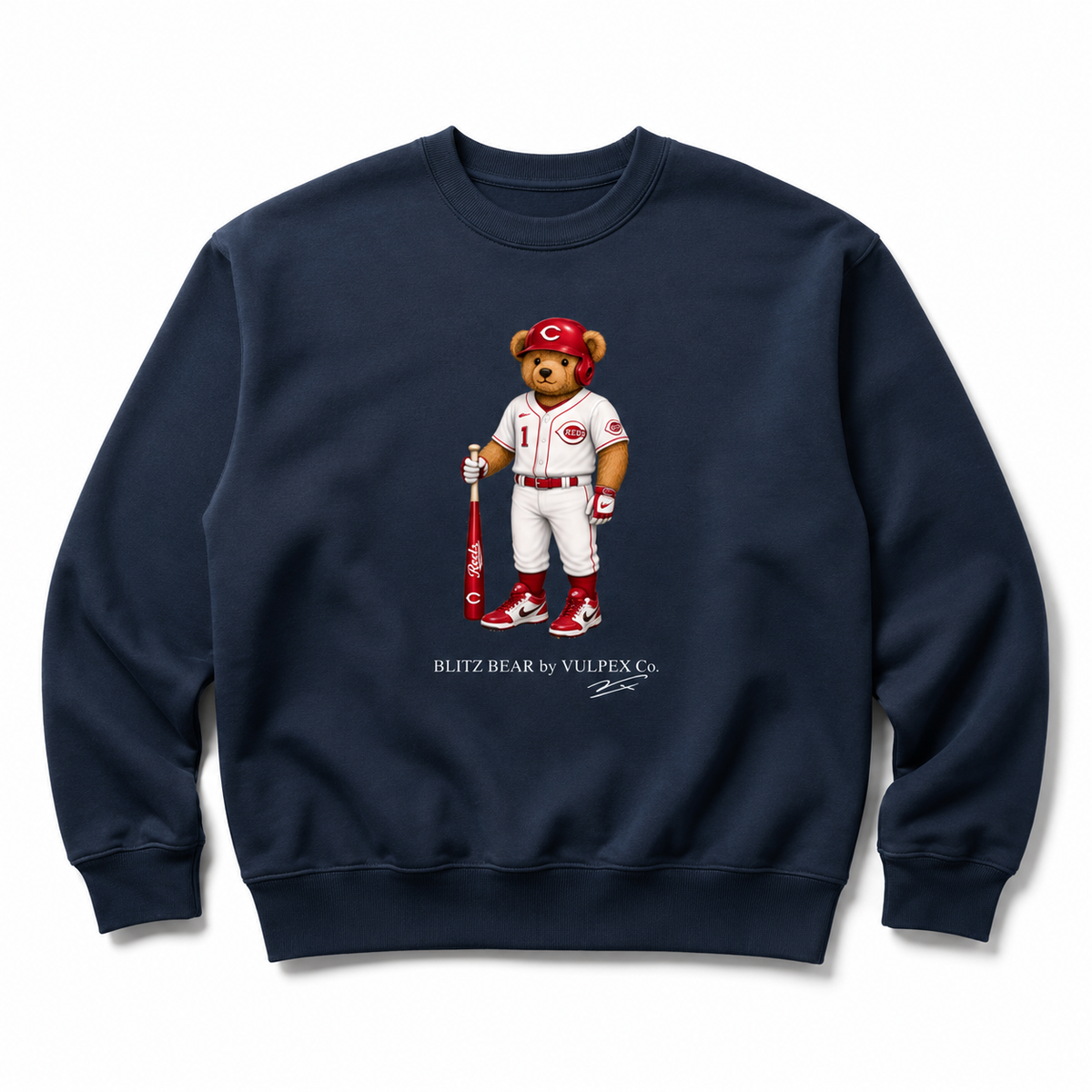 Big Red Machine Blitz Bear Sweatshirt - Navy Blue - premium editorial front