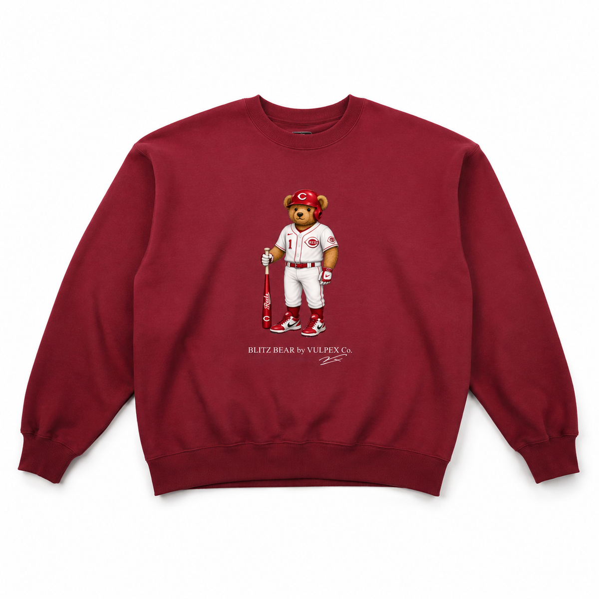 Big Red Machine Blitz Bear Sweatshirt - Wine Red - premium editorial front