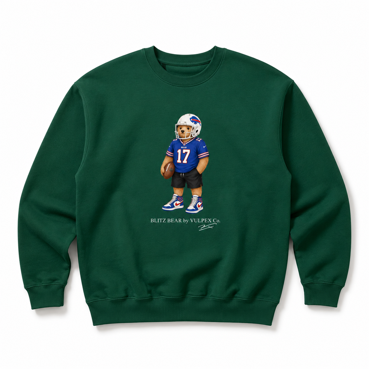 Bills Mafia Blitz Bear Sweatshirt - Dark Green - premium editorial front