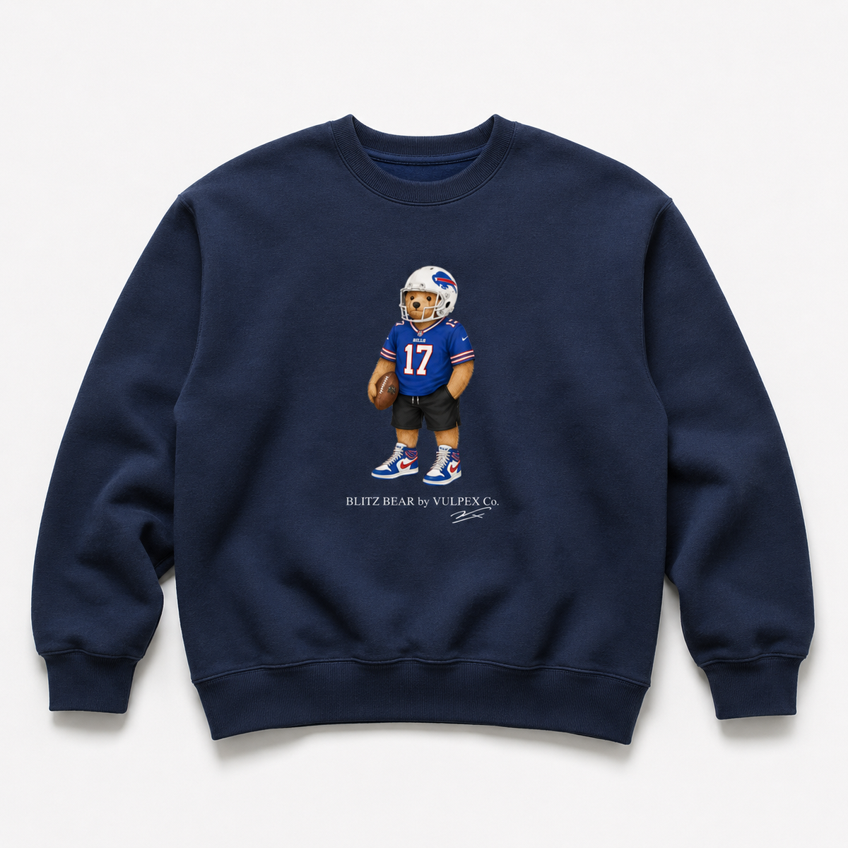 Bills Mafia Blitz Bear Sweatshirt - Navy Blue - premium editorial front
