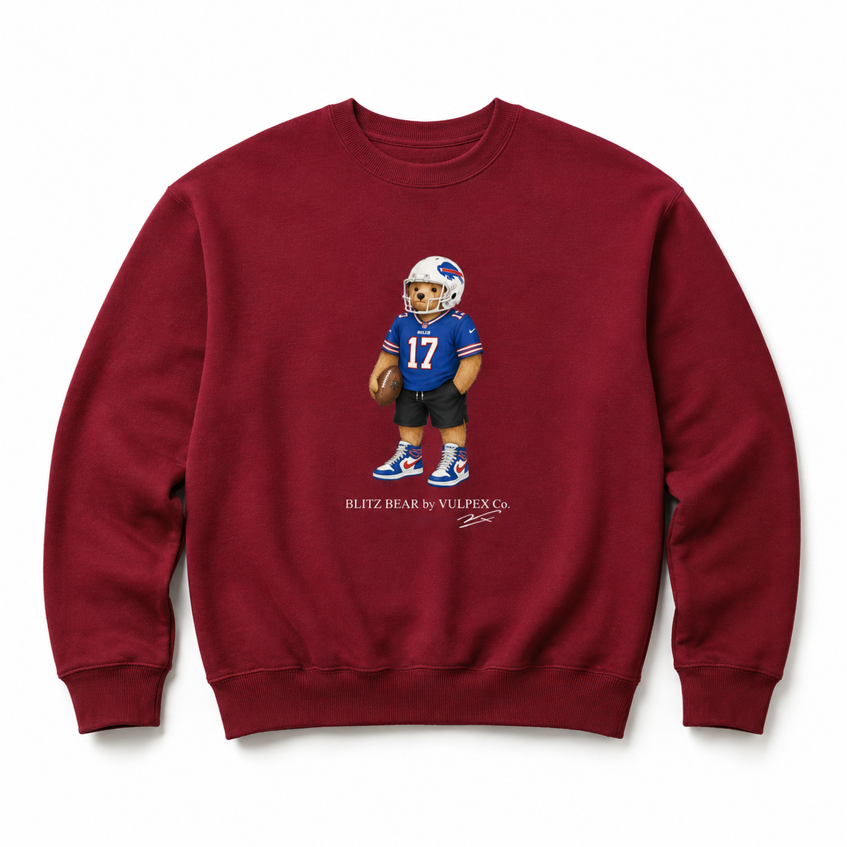 Bills Mafia Blitz Bear Sweatshirt - Wine Red - premium editorial front