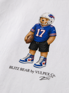Bills Mafia Blitz Bear DTG print macro detail on heavyweight cotton
