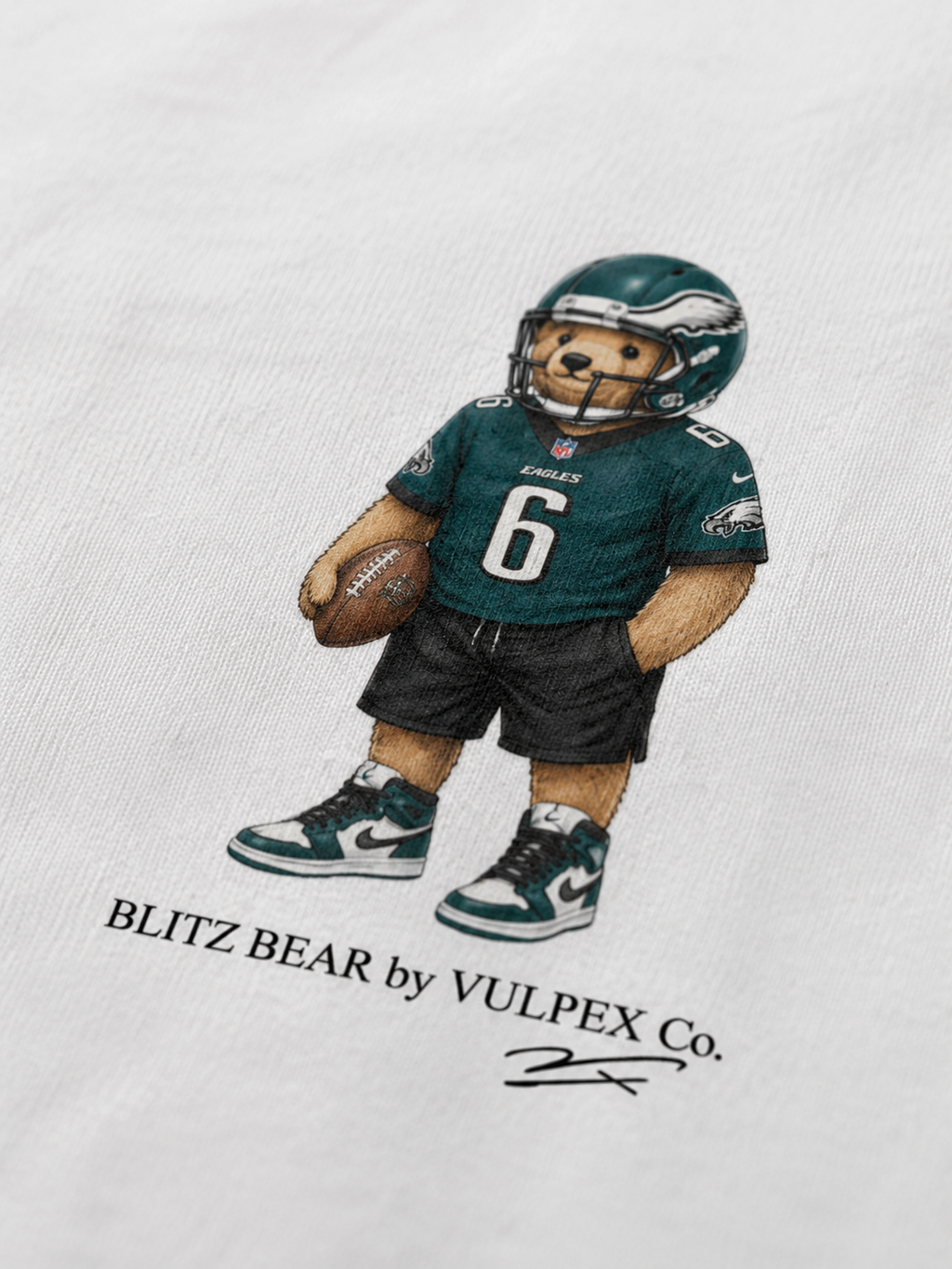 Birds Blitz Bear DTG print macro detail on heavyweight cotton