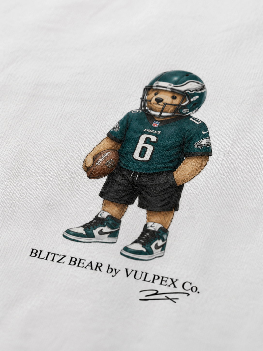 Birds Blitz Bear DTG print macro detail on heavyweight cotton