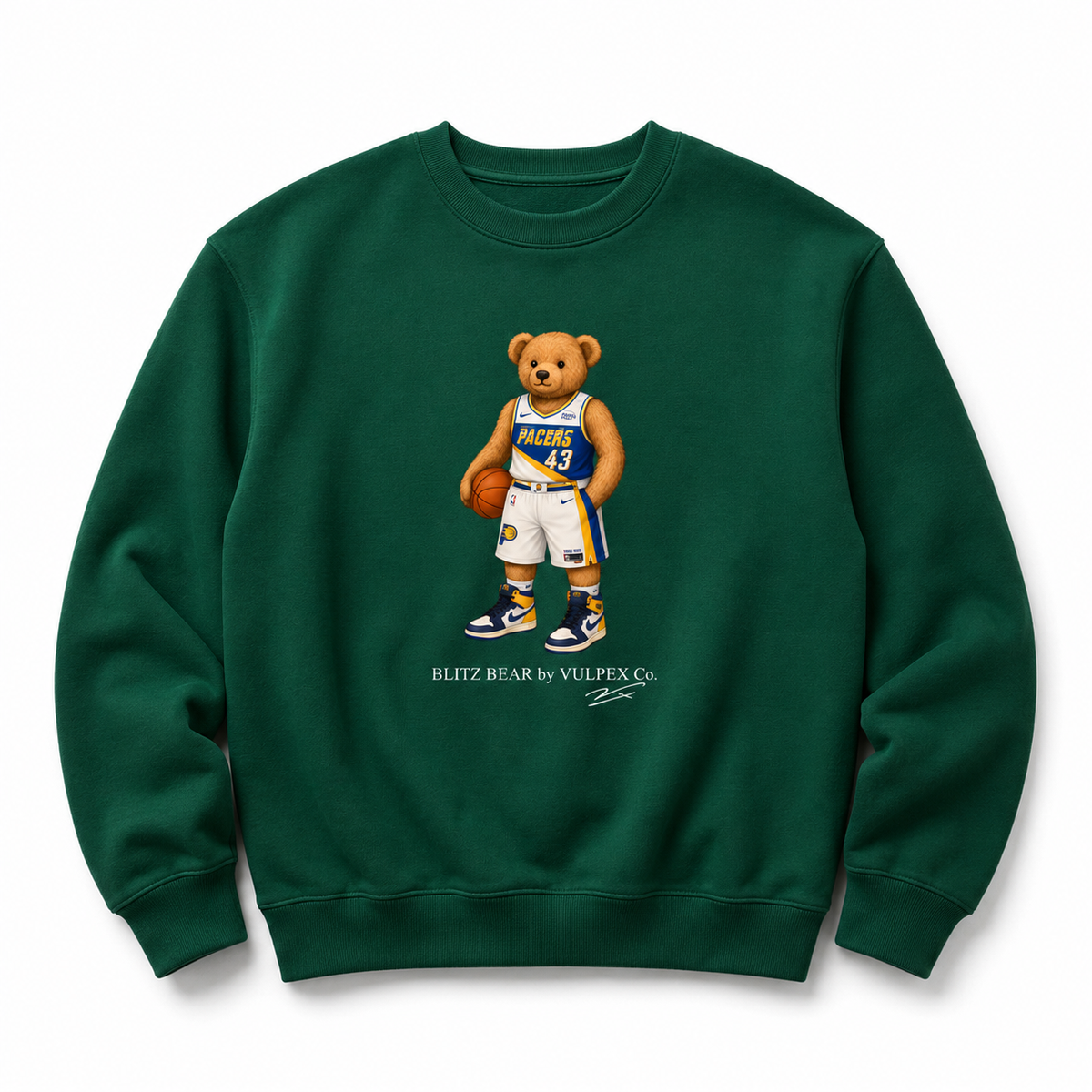 Blue & Gold Blitz Bear Sweatshirt - Dark Green - premium editorial front