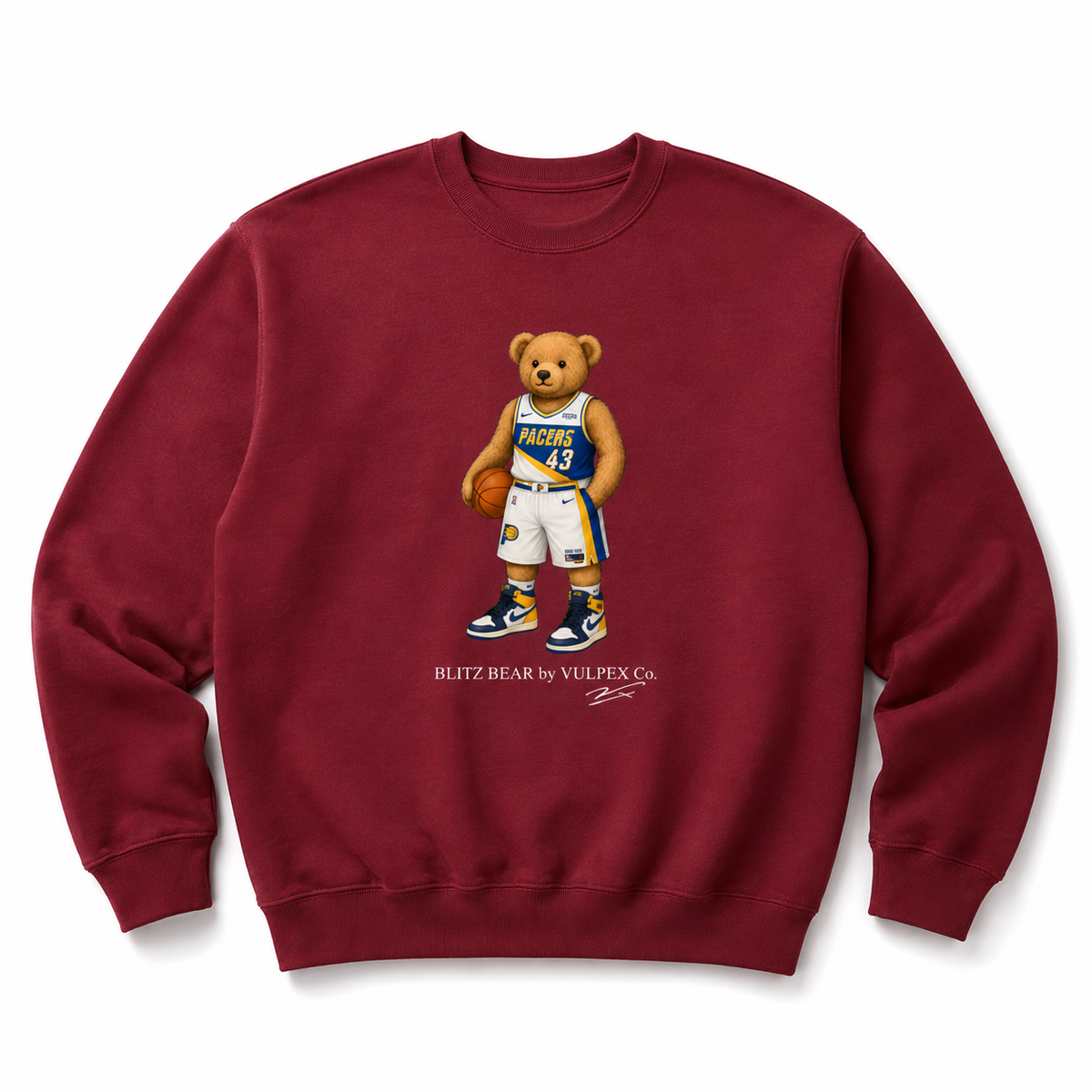 Blue & Gold Blitz Bear Sweatshirt - Wine Red - premium editorial front