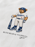 Blue Crew Blitz Bear DTG print macro detail on heavyweight cotton