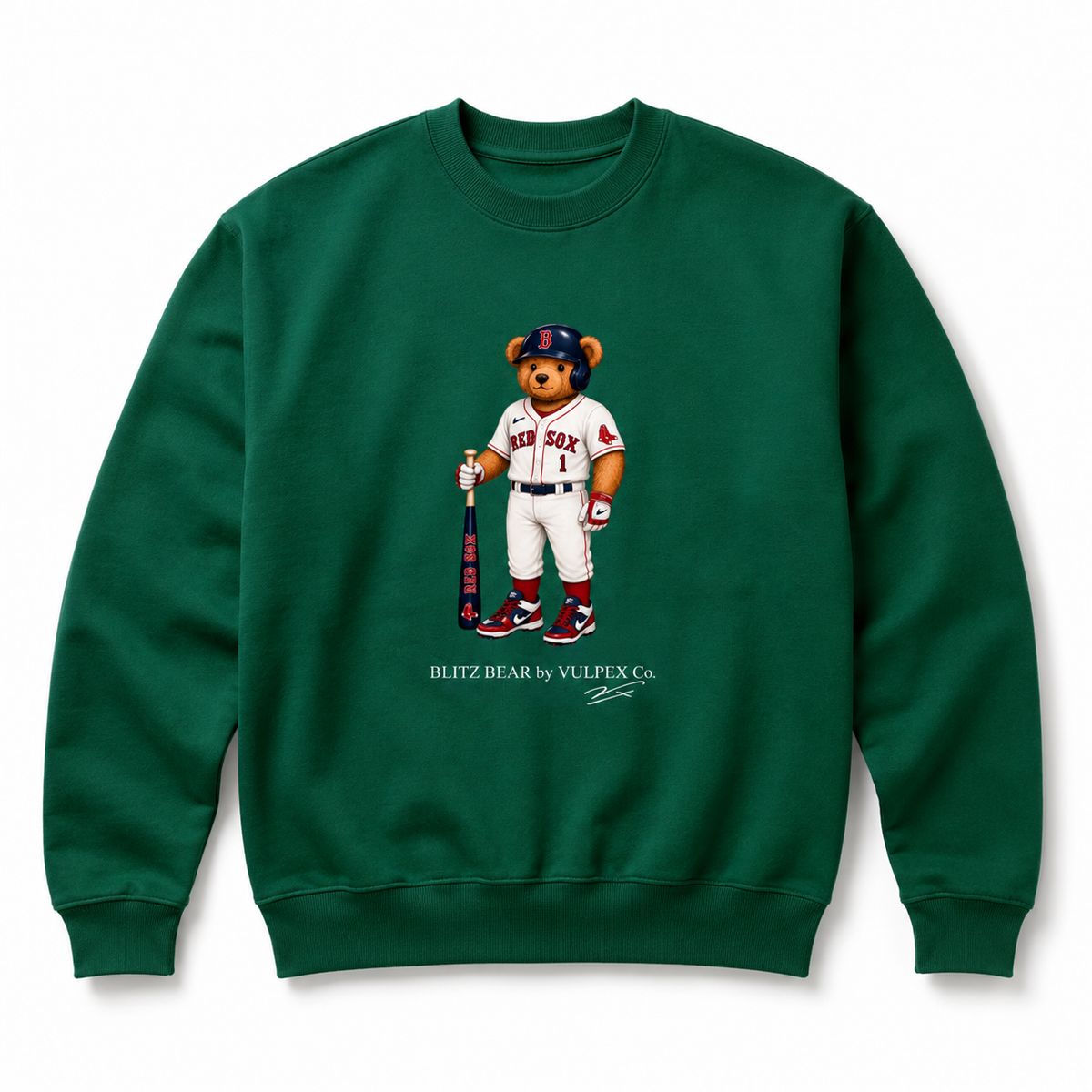 BoSox Blitz Bear Sweatshirt - Dark Green - premium editorial front