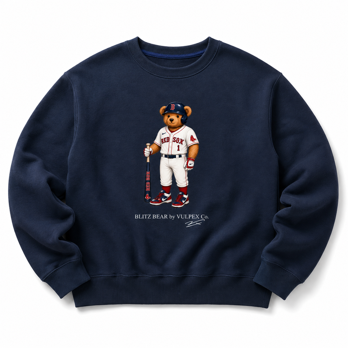 BoSox Blitz Bear Sweatshirt - Navy Blue - premium editorial front