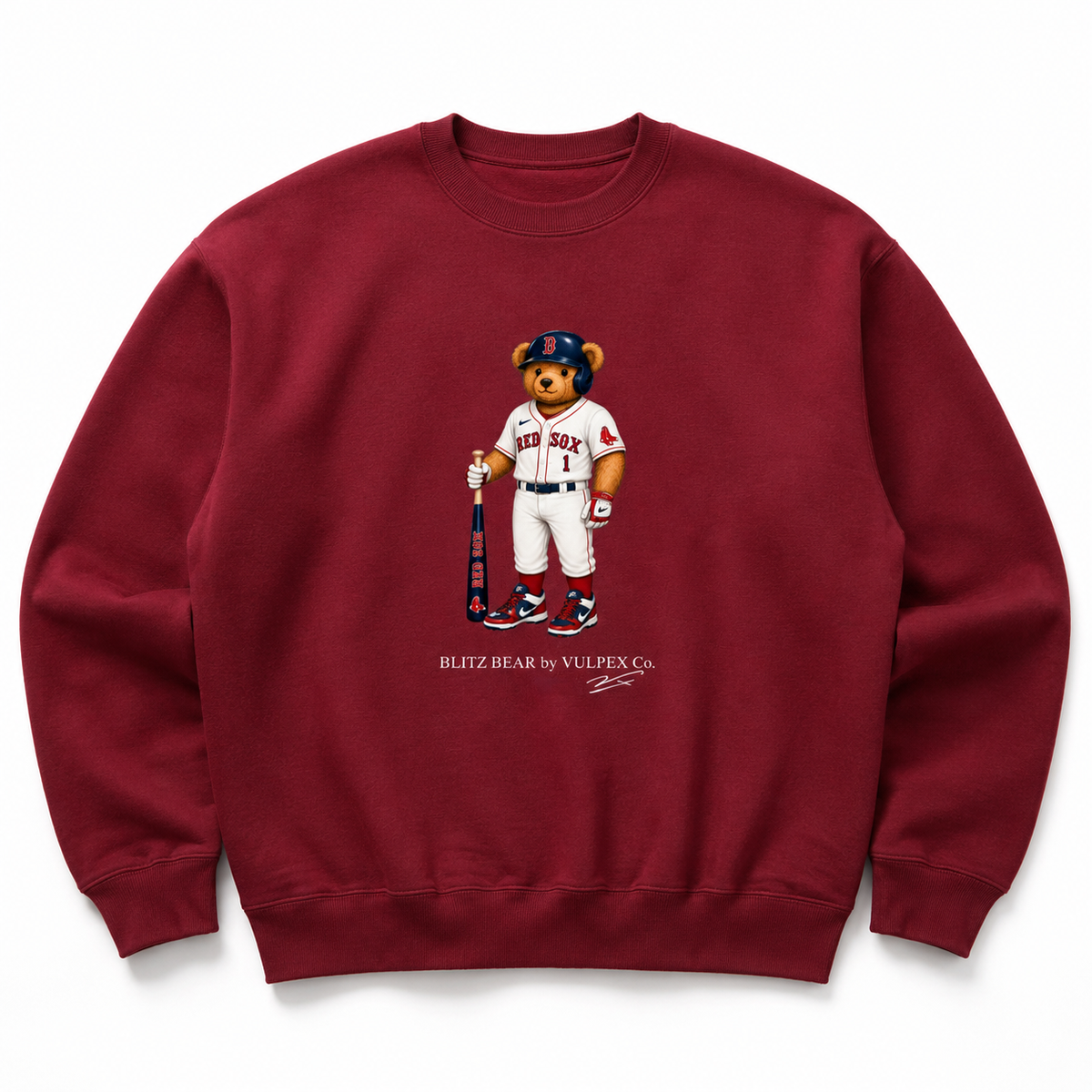 BoSox Blitz Bear Sweatshirt - Wine Red - premium editorial front