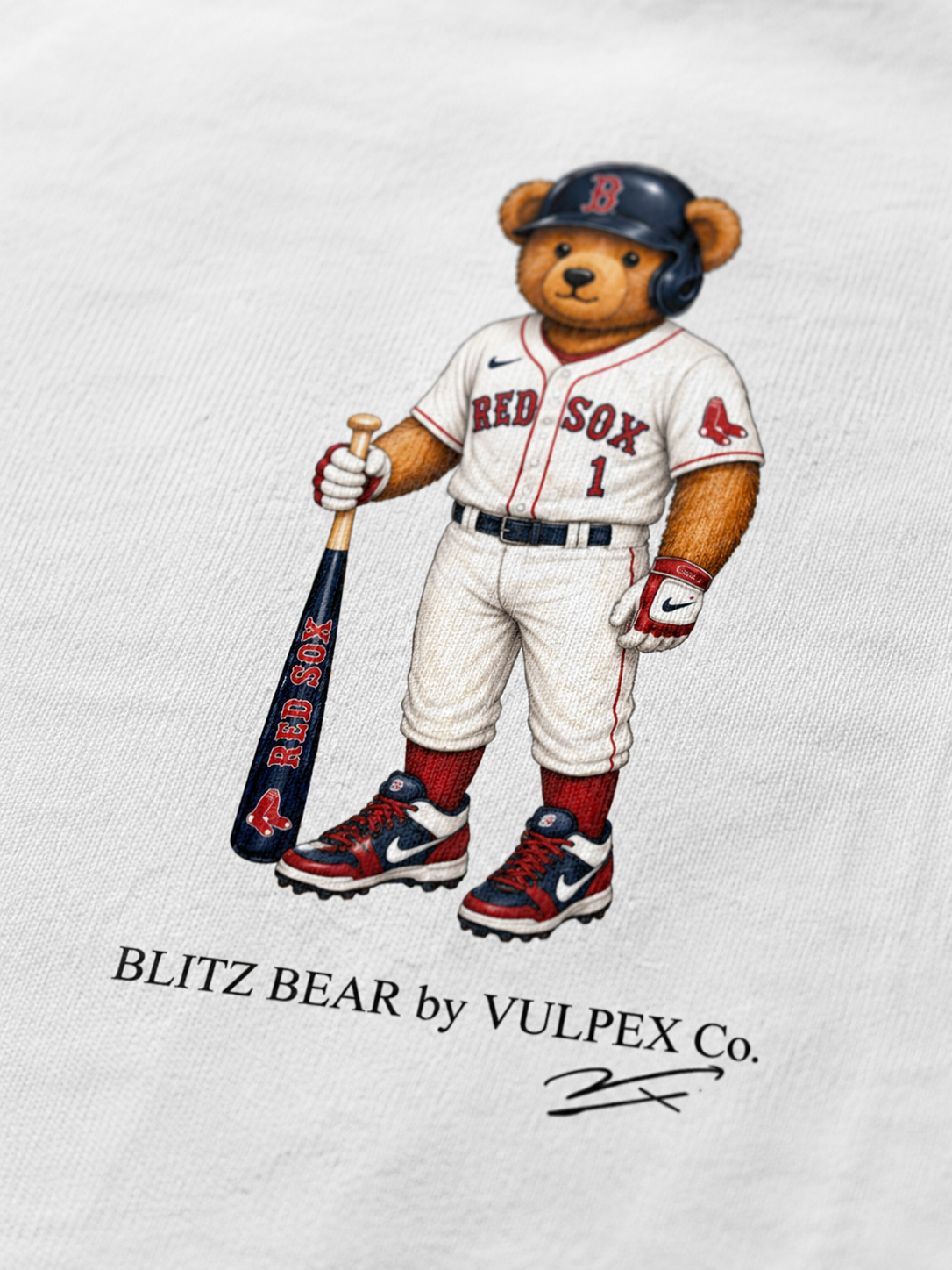 BoSox Blitz Bear DTG print macro detail on heavyweight cotton