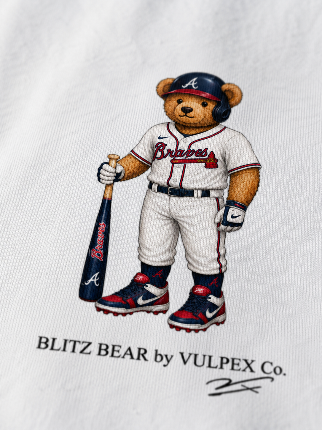 Bravos Blitz Bear DTG print macro detail on heavyweight cotton