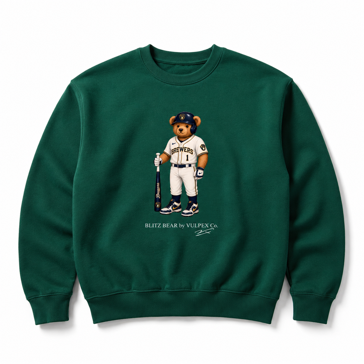 Brew Crew Blitz Bear Sweatshirt - Dark Green - premium editorial front