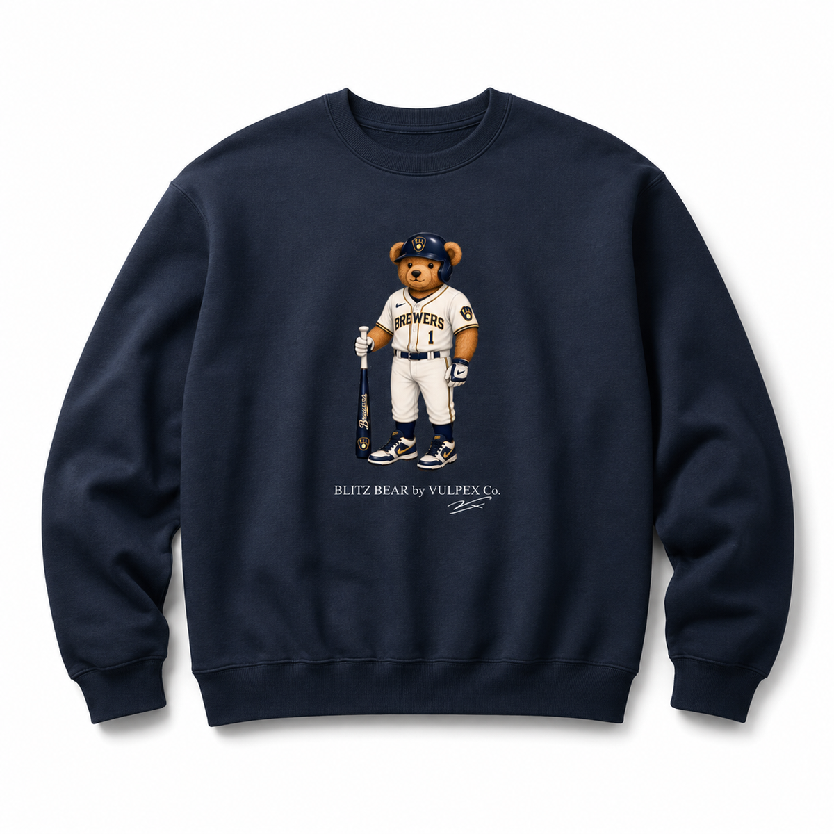 Brew Crew Blitz Bear Sweatshirt - Navy Blue - premium editorial front