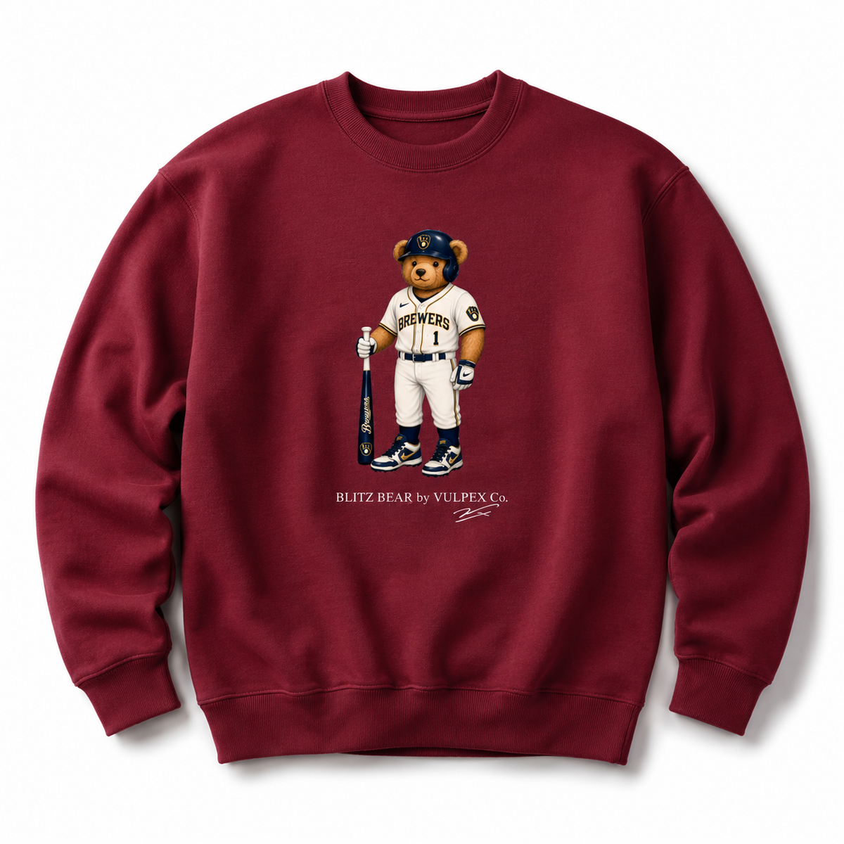 Brew Crew Blitz Bear Sweatshirt - Wine Red - premium editorial front