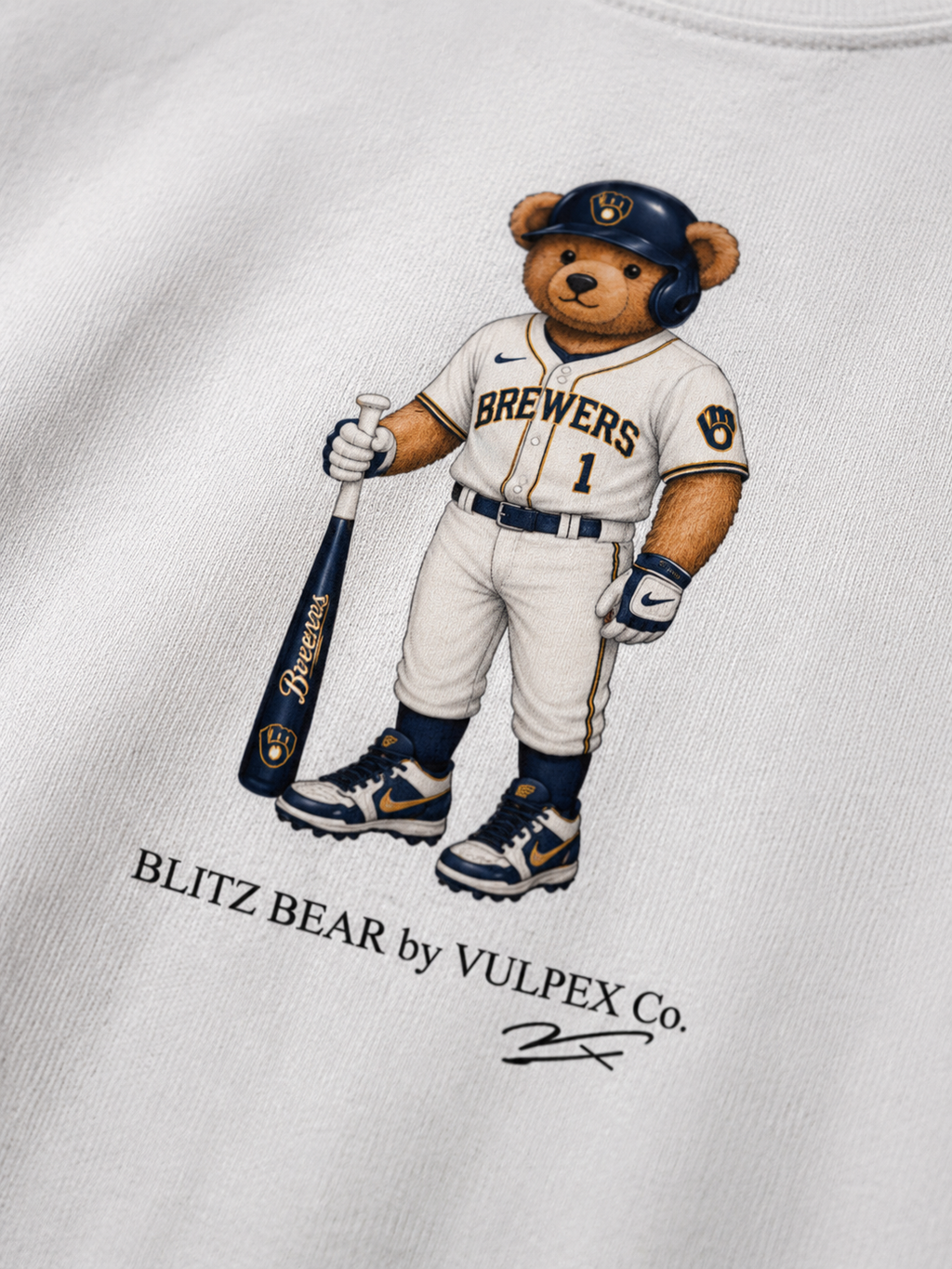 Brew Crew Blitz Bear DTG print macro detail on heavyweight cotton