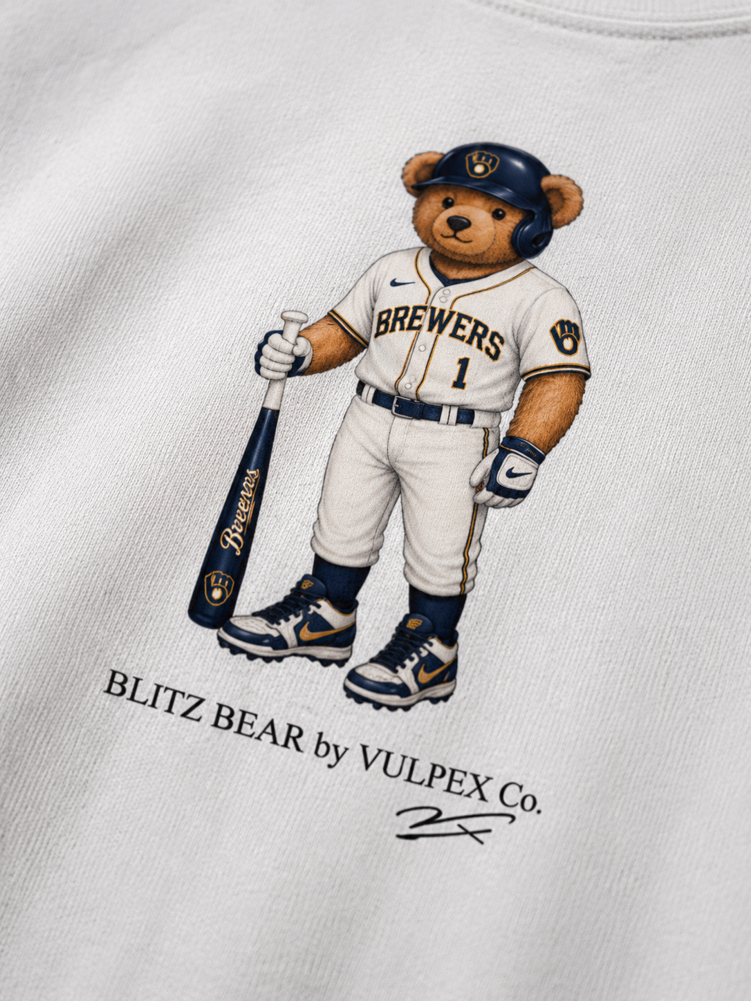 Brew Crew Blitz Bear DTG print macro detail on heavyweight cotton