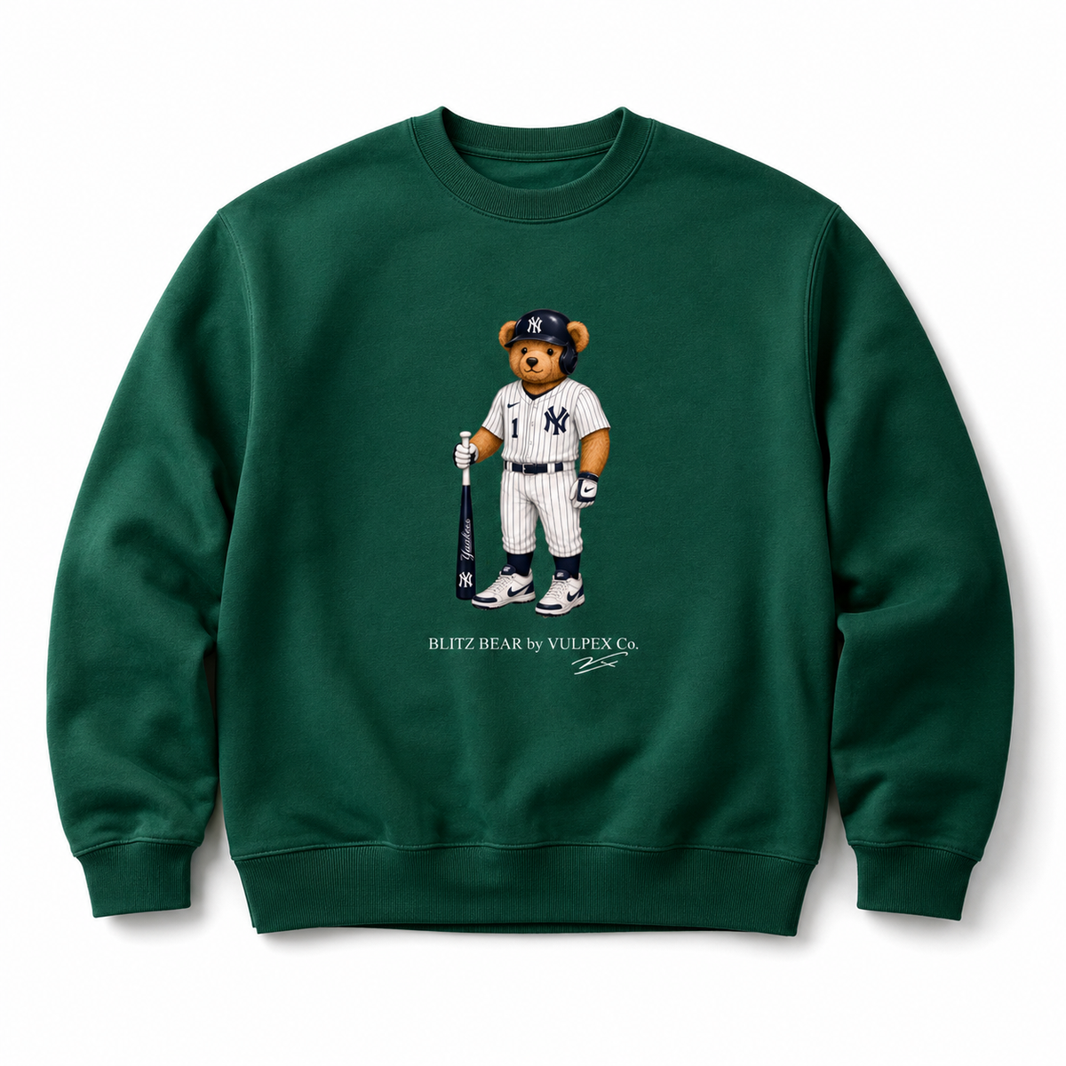Bronx Bombers Blitz Bear Sweatshirt - Dark Green - premium editorial front