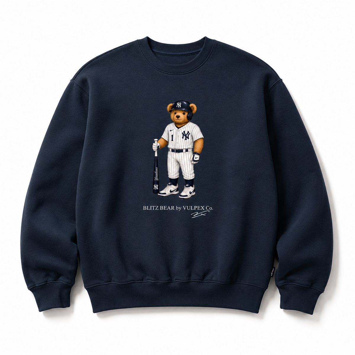 Bronx Bombers Blitz Bear Sweatshirt - Navy Blue - premium editorial front