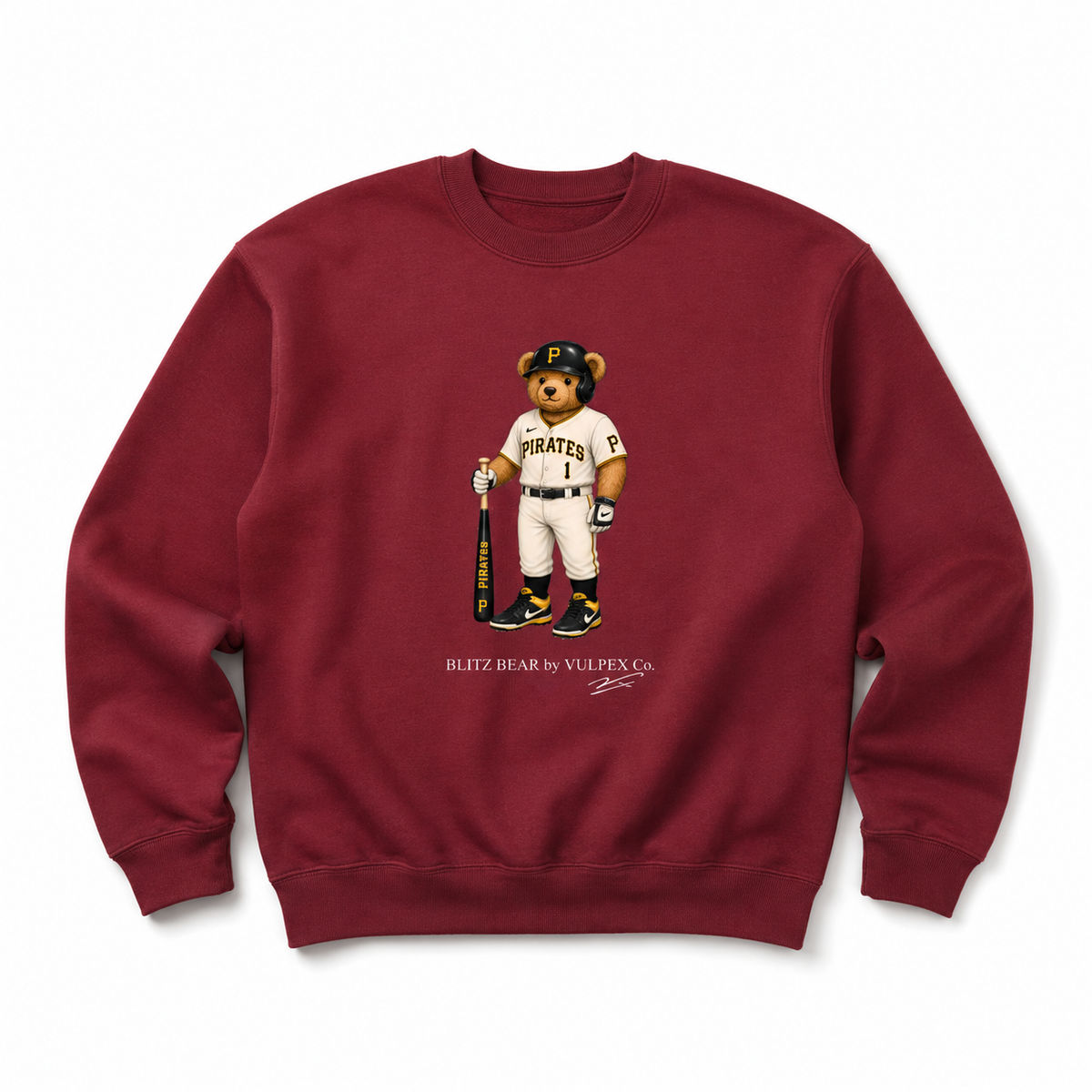 Buccos Blitz Bear Sweatshirt - Wine Red - premium editorial front