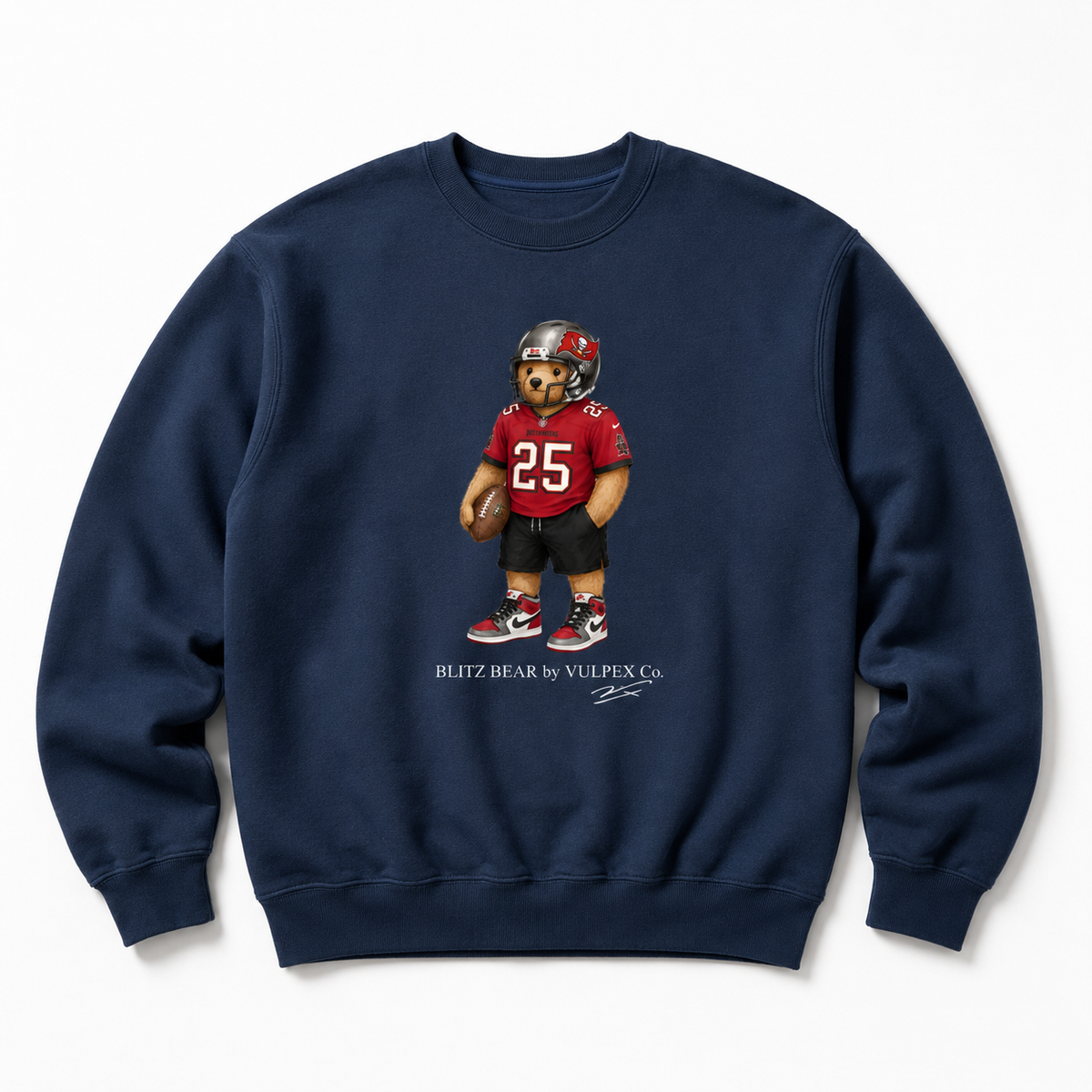 Bucs Blitz Bear Sweatshirt - Navy Blue - premium editorial front