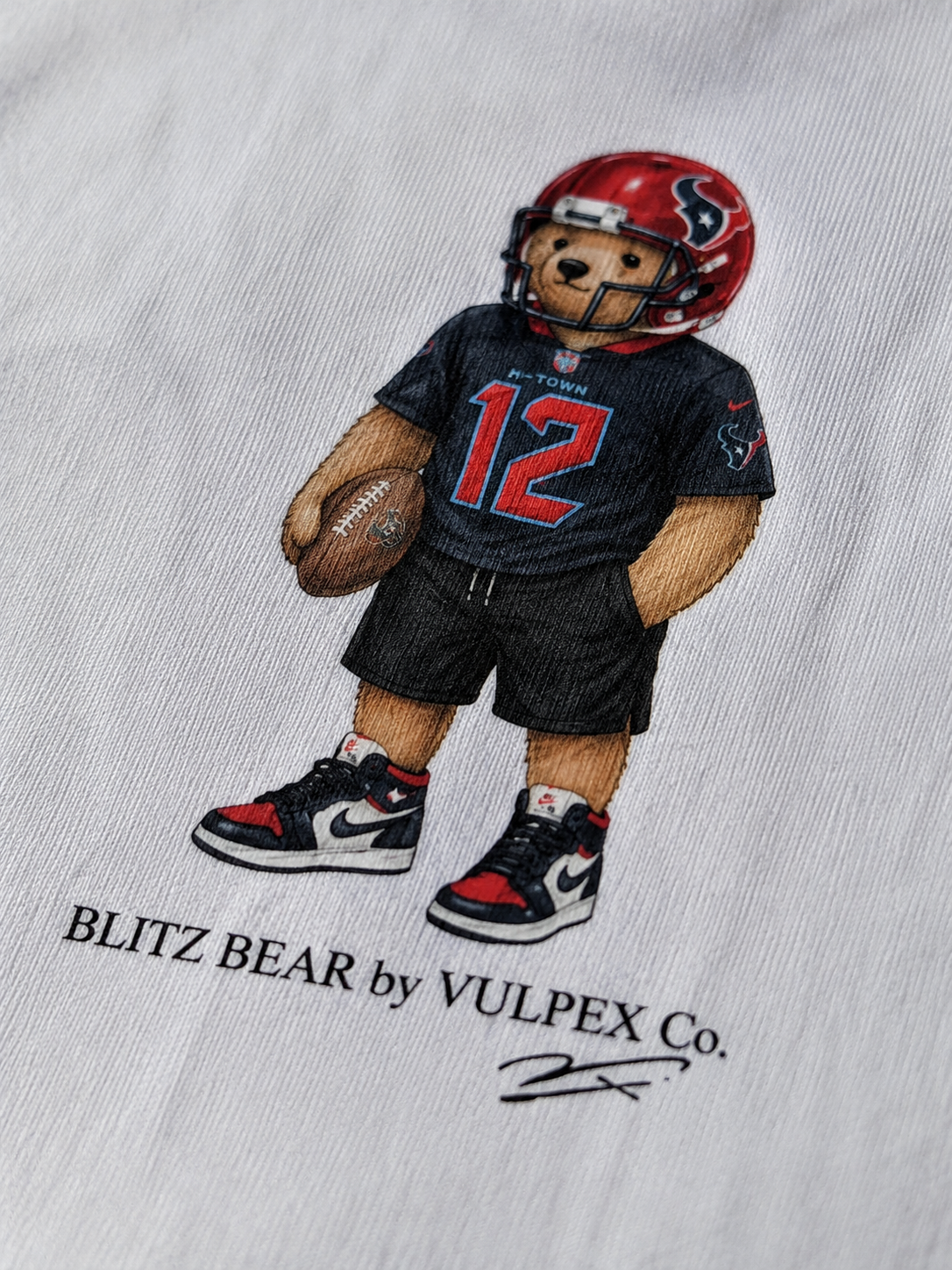 Bulls on Parade Blitz Bear DTG print macro detail on heavyweight cotton