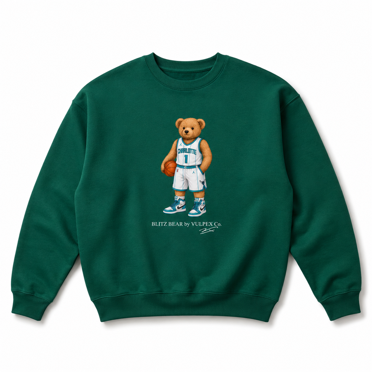 Buzz City Blitz Bear Sweatshirt - Dark Green - premium editorial front