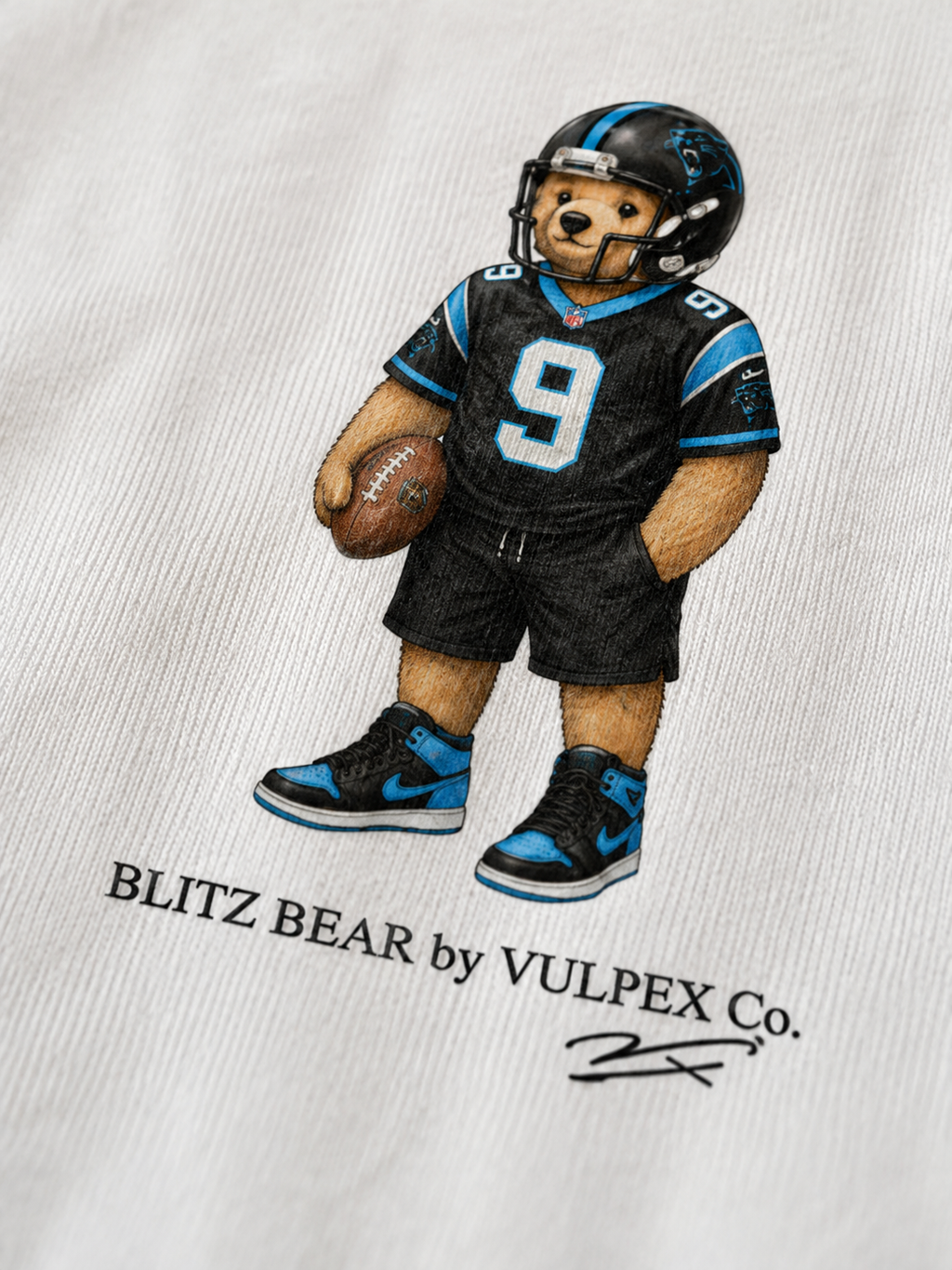 Cardiac Cats Blitz Bear DTG print macro detail on heavyweight cotton