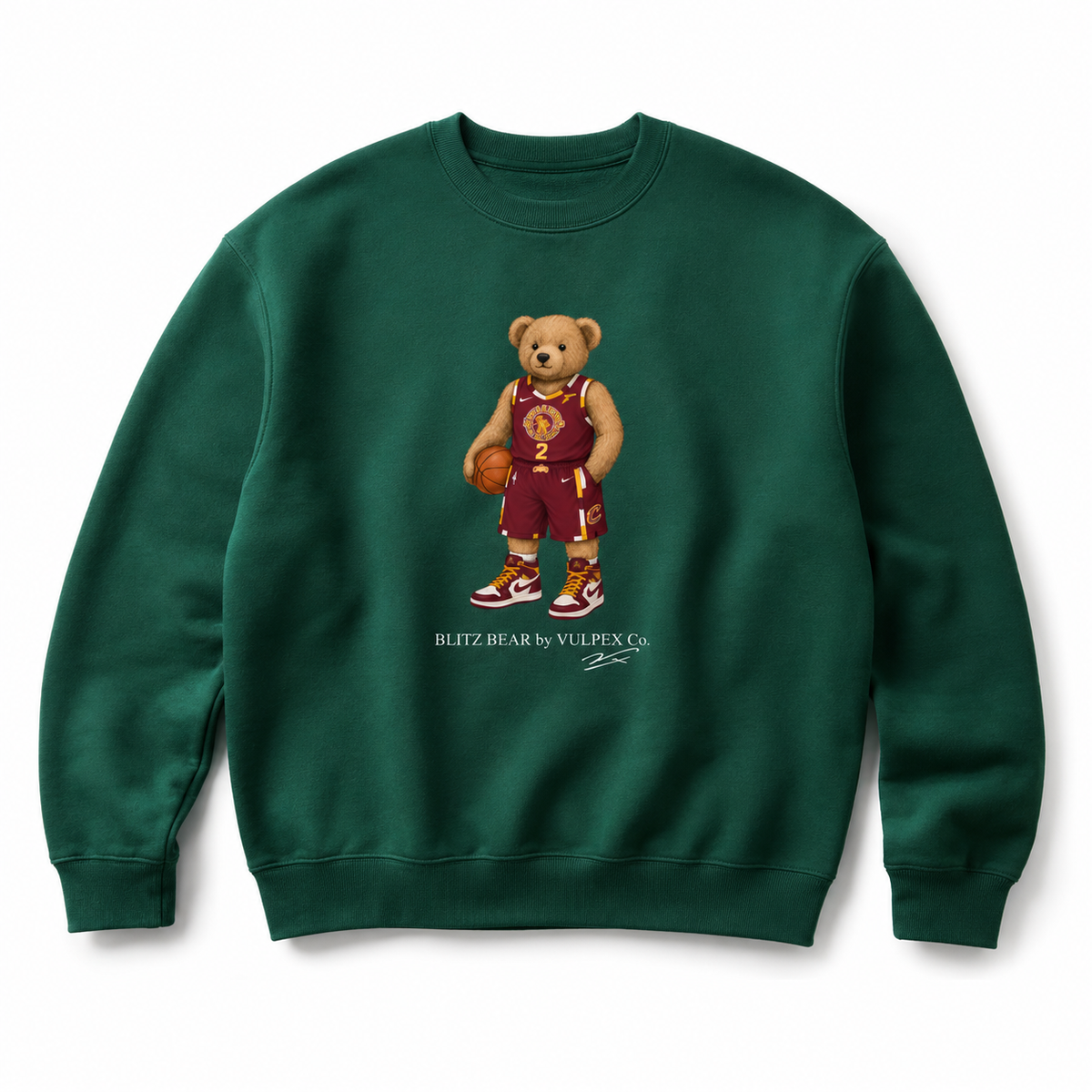 Cavs Blitz Bear Sweatshirt - Dark Green - premium editorial front