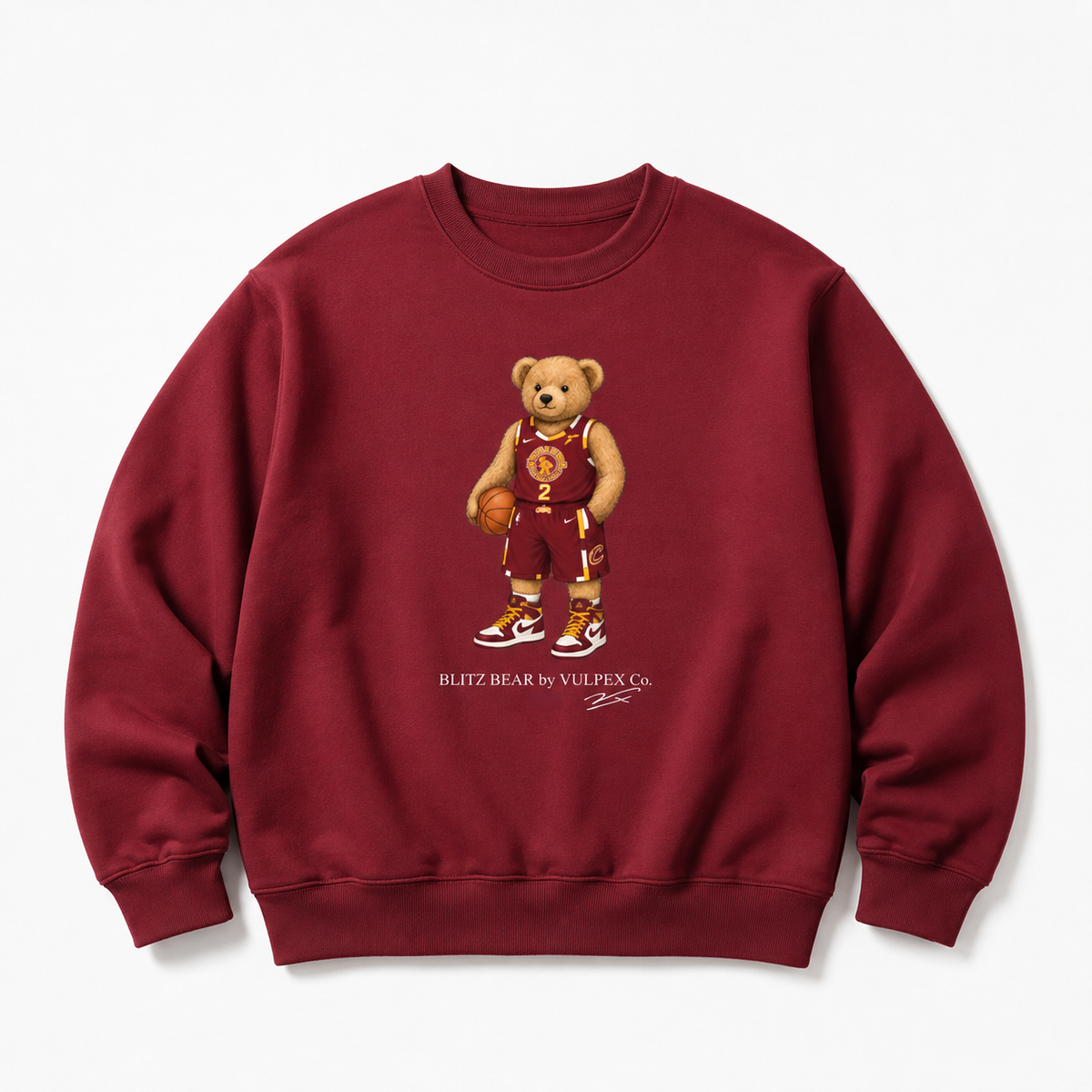 Cavs Blitz Bear Sweatshirt - Wine Red - premium editorial front