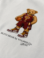 Cavs Blitz Bear DTG print macro detail on heavyweight cotton