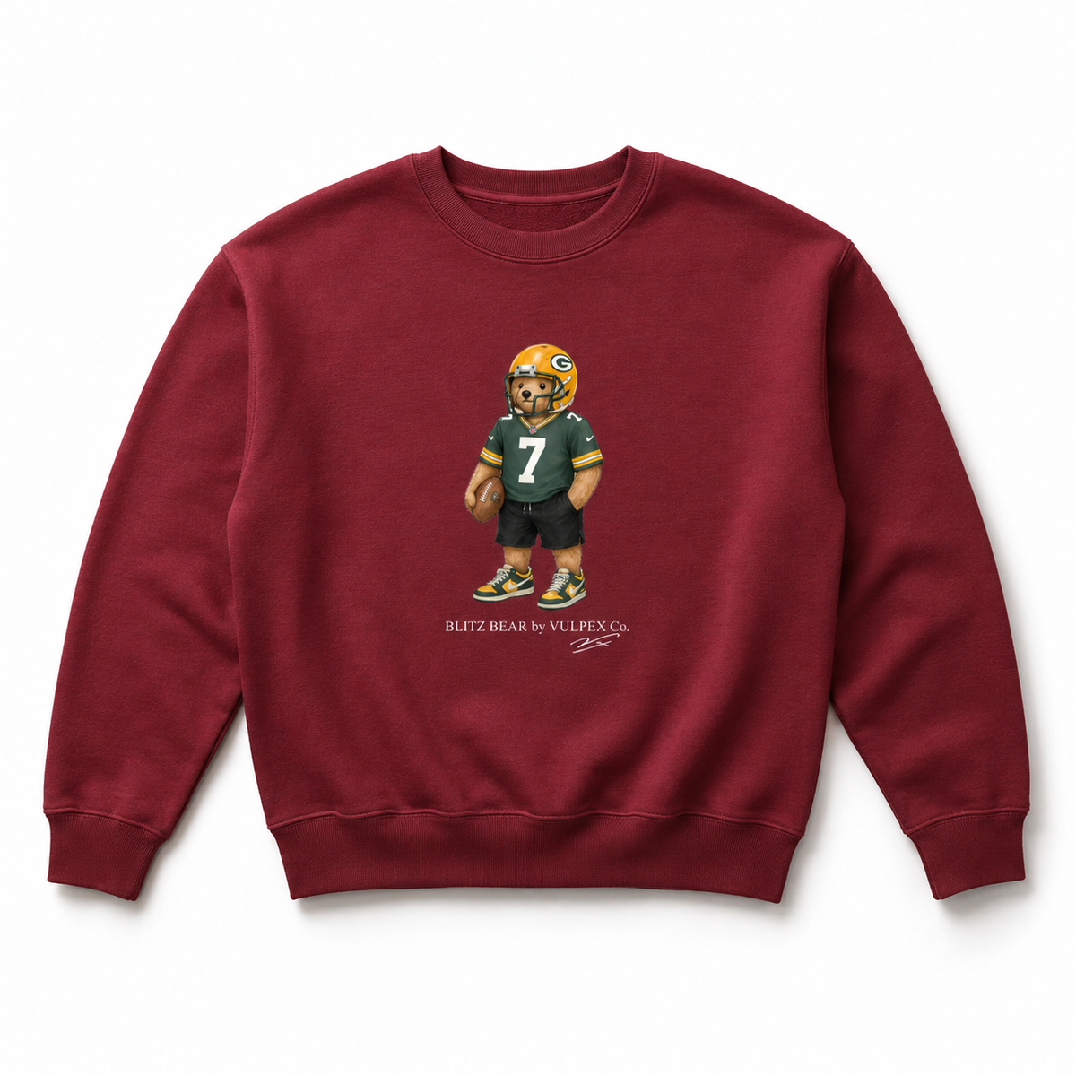 Cheeseheads Blitz Bear Sweatshirt - Wine Red - premium editorial front