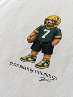 Cheeseheads Blitz Bear DTG print macro detail on heavyweight cotton