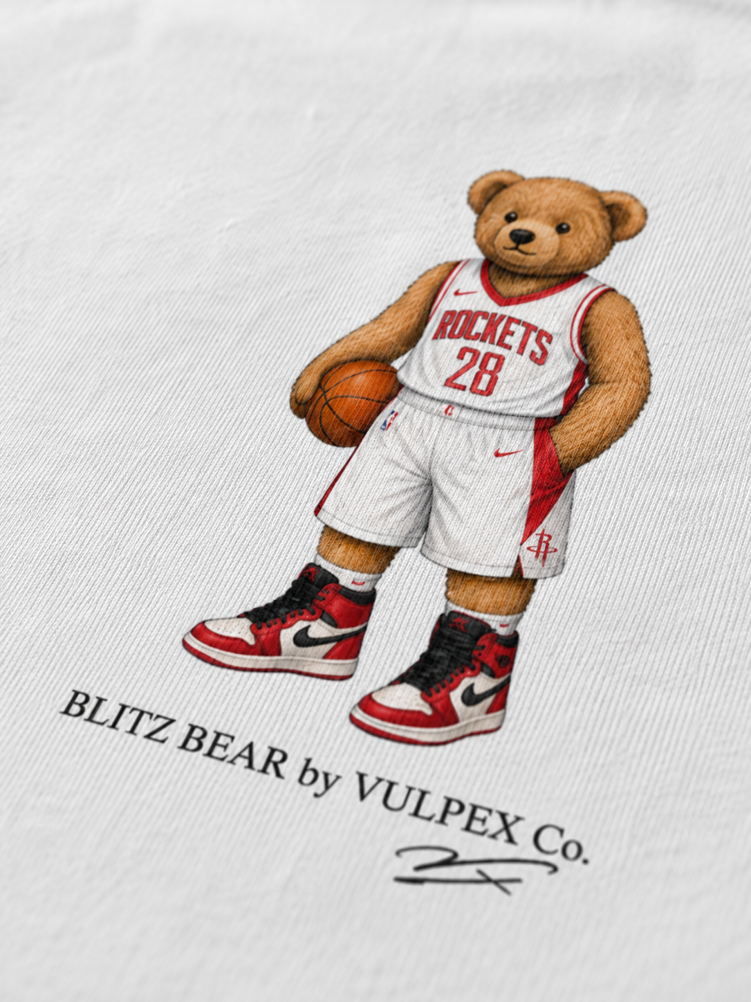 Clutch City Blitz Bear DTG print macro detail on heavyweight cotton
