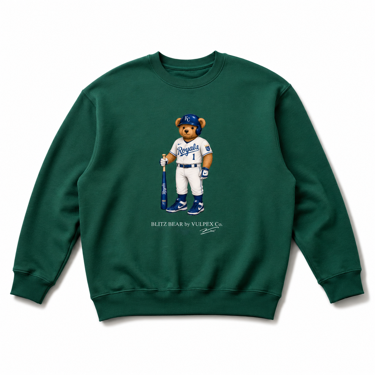 Crowns Blitz Bear Sweatshirt - Dark Green - premium editorial front