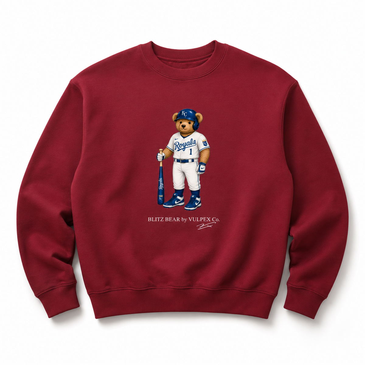 Crowns Blitz Bear Sweatshirt - Wine Red - premium editorial front