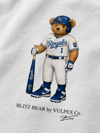 Crowns Blitz Bear DTG print macro detail on heavyweight cotton