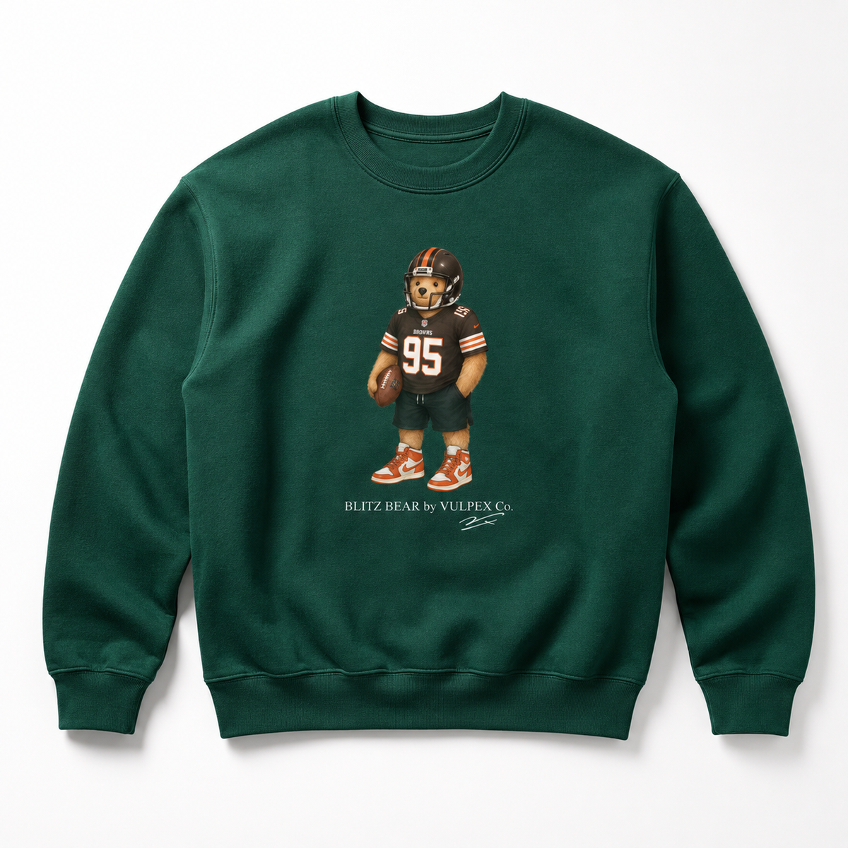 Dawg Pound Blitz Bear Sweatshirt - Dark Green - premium editorial front