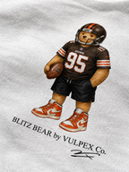 Dawg Pound Blitz Bear DTG print macro detail on heavyweight cotton