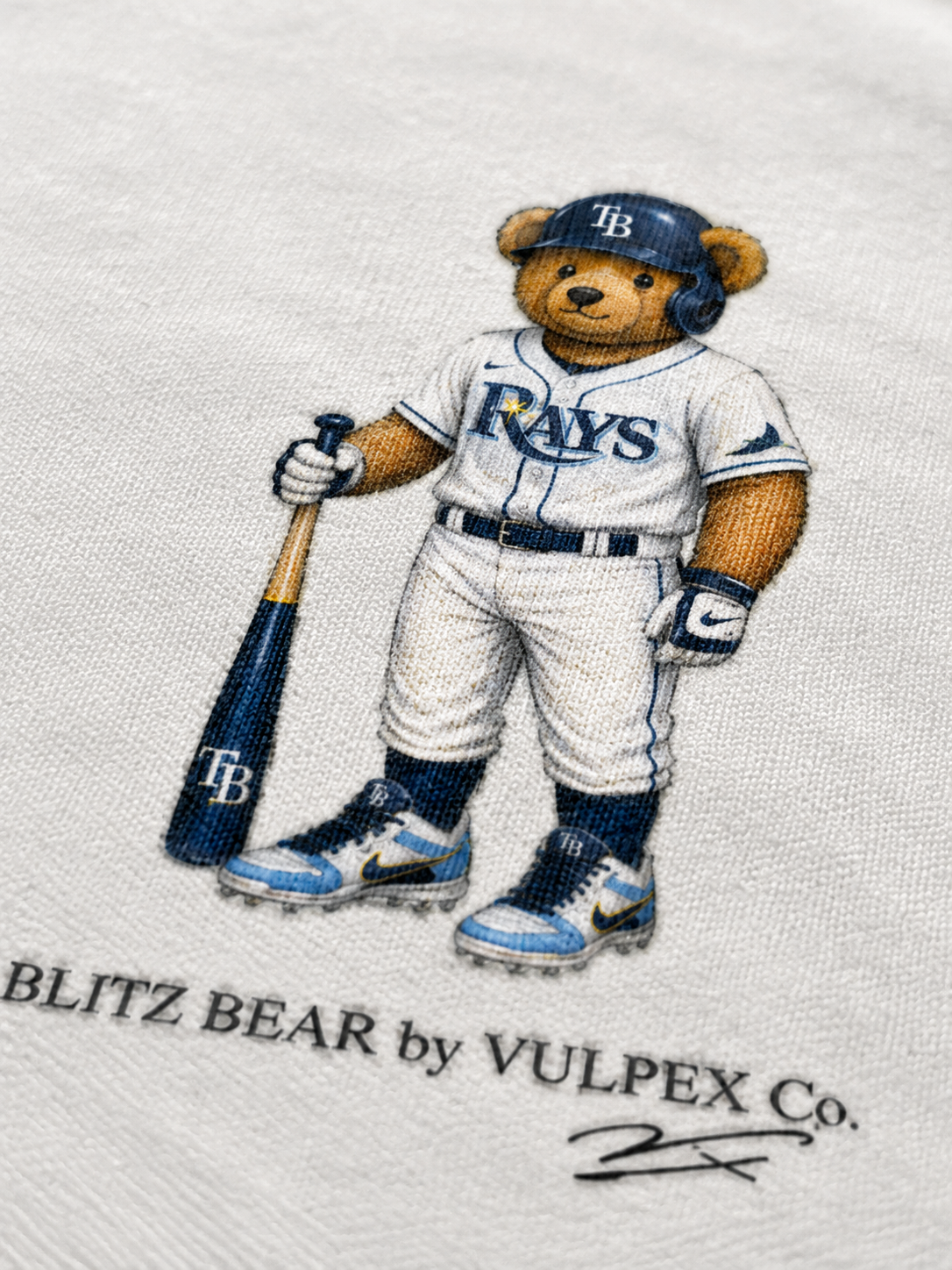 Devil Dogs Blitz Bear DTG print macro detail on heavyweight cotton