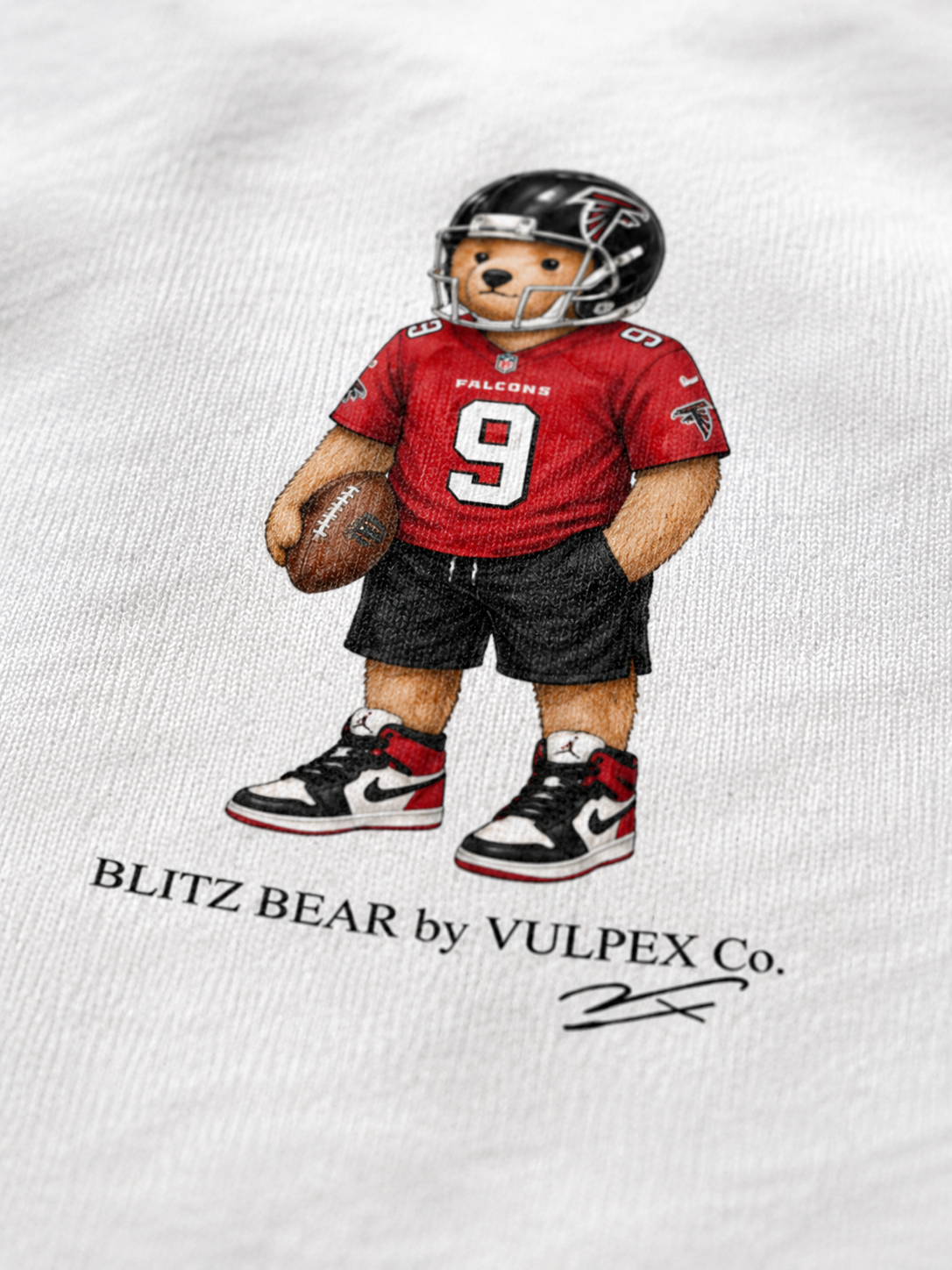 Dirty Birds Blitz Bear DTG print macro detail on heavyweight cotton